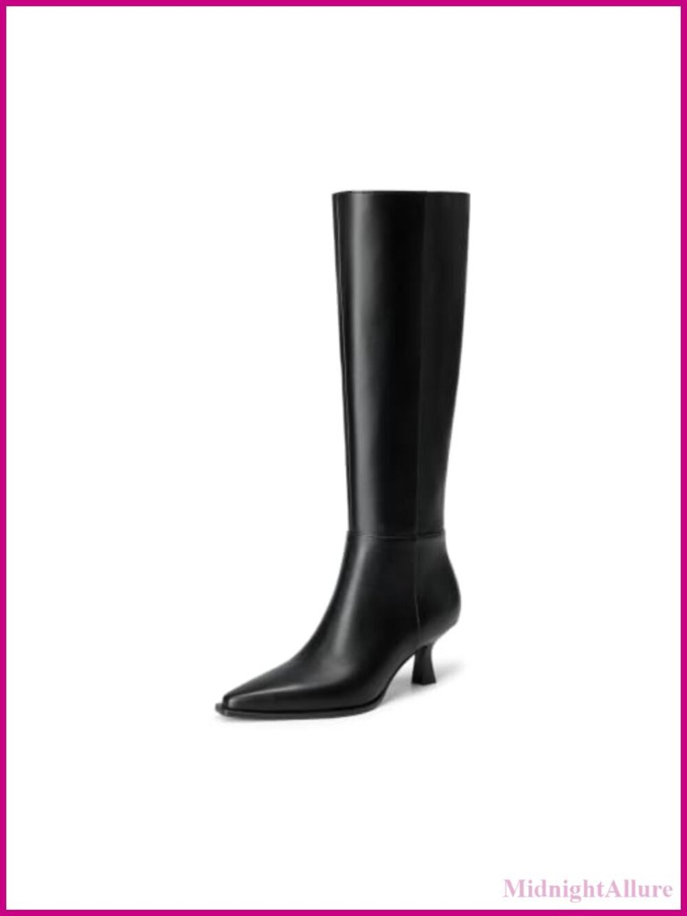 Women's Kitten Heel Knee High Boots Pointed Toe Faux Leather Zip Up